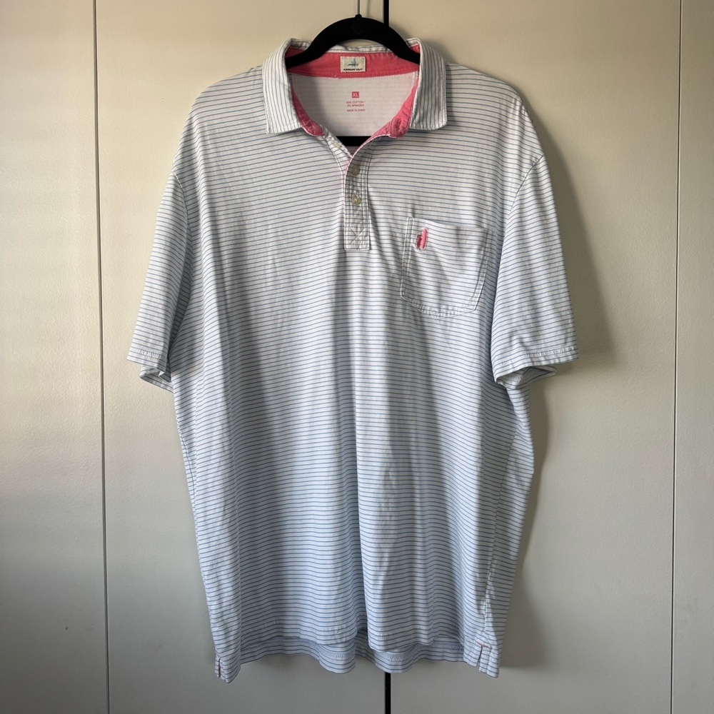 johnnie-O Light Blue and White Polo Shirt